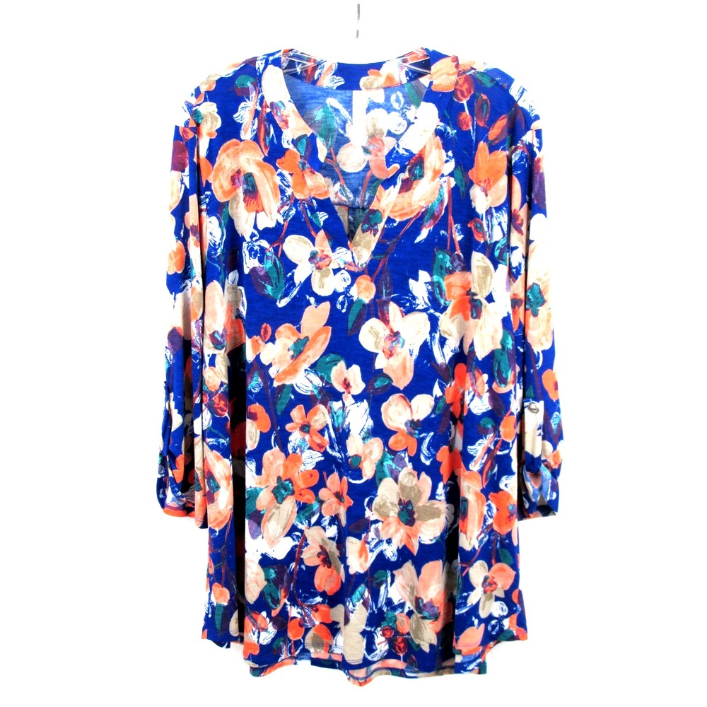 Dear Scarlett Liz Pullover Tunic Top Womens 2XL Blue Floral Boho LIZ-C0088P